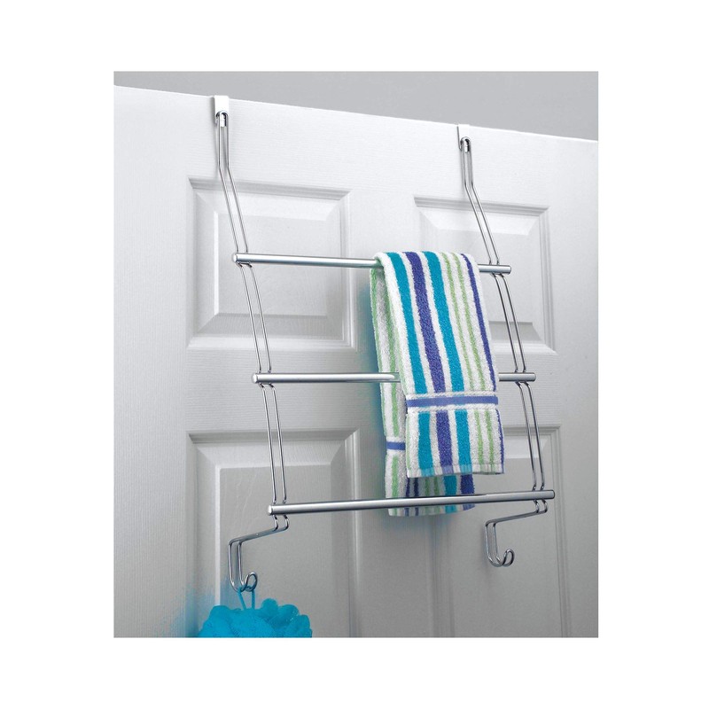 iDesign Classico Steel Over-The-Door Towel Rack with Storage Hooks -