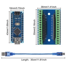 2 Sets Mini for Nano V3.0 ATmega328P Micro Controller Board Module with USB Cable and for Nano V3.0 Expansion IO Shield Board Expansion Board for Arduino