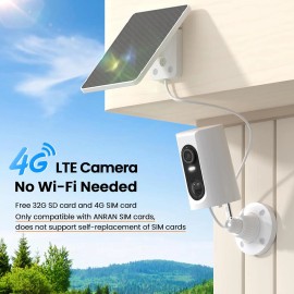 ANRAN 4G LTE Wireless Solar Security Camera,2k HD Video,Outdoor Waterproof,Sim Card&SD Card,Smart Motion Detection,2 Way AudioNetwork: 4g, Resolution: 2k