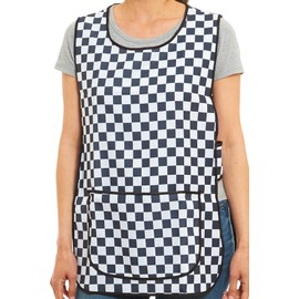 Ladies Check Design With Piping Tabard Apron Overalls Front Pocket Stylish Tabards for Women Casual Aprons for Women to Use in Home Kitchen Restaurants Coffee Shops UK Made (Black, XL)