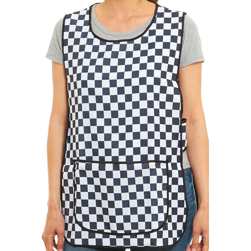 Ladies Check Design With Piping Tabard Apron Overalls Front Pocket