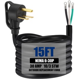 Kanayu 15 FT 10AWG 3 Prong Replacement Power Cord Compatible with NEMA 6-30P 30 Amp 250V Welder Extension Cable with Open End for Welder Dryer Garage Heater Generator, ETL Listed