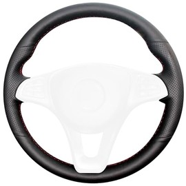 RedlineGoods steering wheel cover - 2016-20 compatible with Mercedes GLA 2015-20. Tailor made - not universal! Genuine top-grade Italian Black perforated leather with Red thread