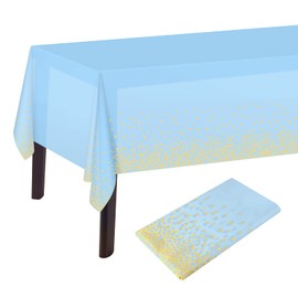 ELECLAND Blue and Gold Tablecloth Plastic Blue Tablecloth 137x274cm Gold Dot Confetti Table Cover Rectangular Party Table Cover for Baby Shower, Grad, Christmas, Birthday Decorations