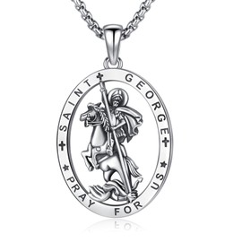 XIXLES St.George Necklace 925 Sterling Silver Saint George Christian Amulet Pendant Necklace,St.George Religious Protection Medal Jewelry Birthday Gift For Men