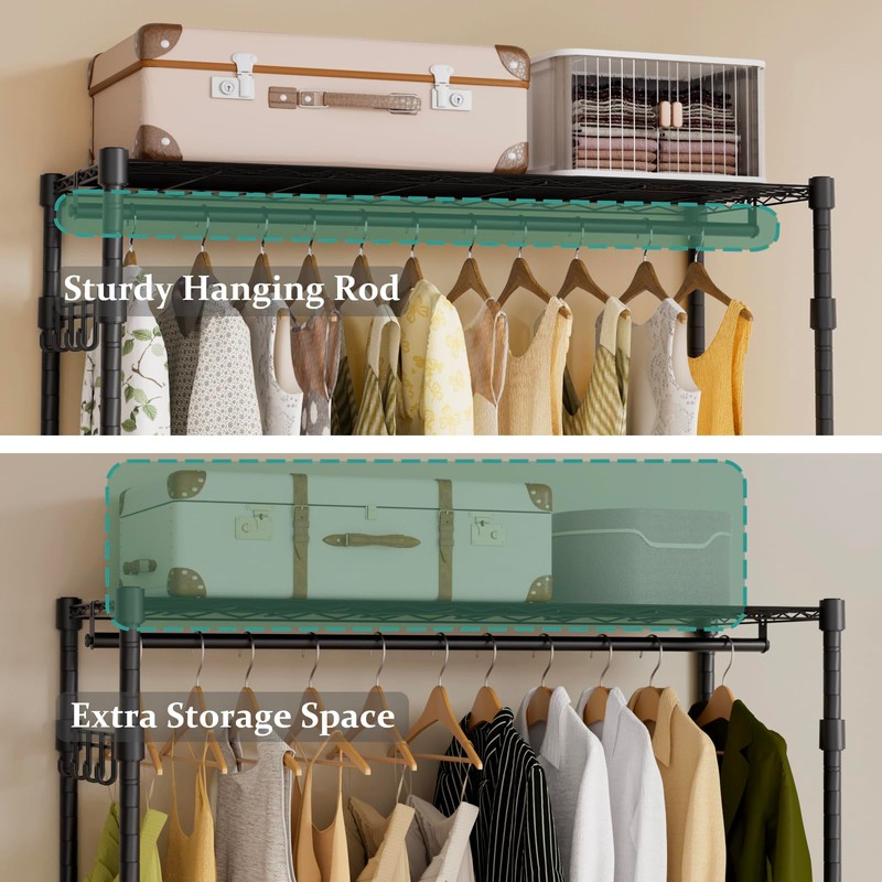 Exglobol Heavy Duty Rolling Wheels Portable Metal Garment Rack,