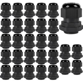 Gebildet 30Pcs PG13.5 Cable Gland, Plastic Waterproof Adjustable 6.0-12mm Cable Gland Joint with Gaskets, M20x1.5 Wire Connector, Wire Protector (Black)