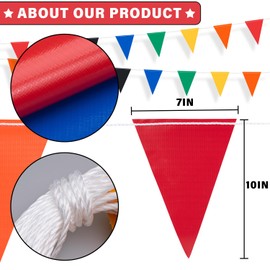 105ft Pennant Banner Flags, 7"x10" Fluorescent Multicolor Safety Flagging Banner Warning Flags for Construction Site/Traffic Control/Boundary Barrier Signs, Perimeter Marking Flags on String, 45 Flags