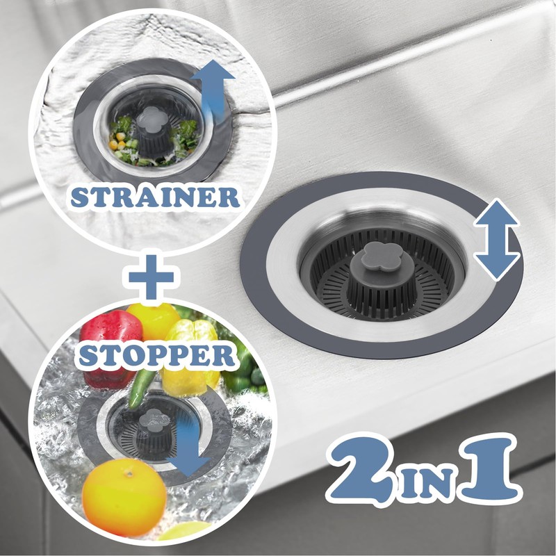 Kitchen Sink Drain Strainer Stopper Set Prevents Clogging 2 in