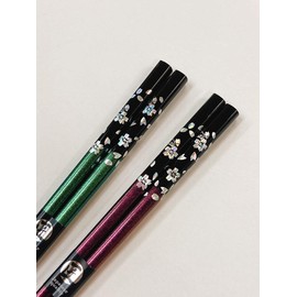 Couples Chopsticks, Silver Cherry Blossoms, Green, Purple, Design with Paulownia Box and Wrapping, Present, Gift, Grandpa, Grandma, Respect for the Aged Day (D)