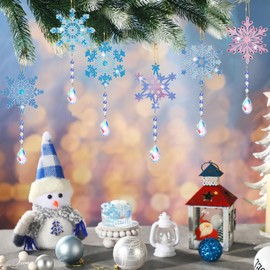 Tradder 6 Pcs Diamond Art Wind Chimes Gift for Craft Lover Diamond Art Kit Double Sided Snowflake Ornaments with Crystal Pendant for Home Garden Decor