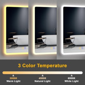 Callsky 32"x 24" LED Bathroom Mirror with Shelf, 3 Colors Backlit Vanity Mirror with Lights, Wall-Mounted Bathroom Mirror with Lights, Smart Mirror with Anti-Fog, Stepless Dimmable, Memory (UL, ETL)