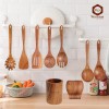 Renexas 9 Pcs Teak Wooden Spoons for Cooking Kitchen Utensils