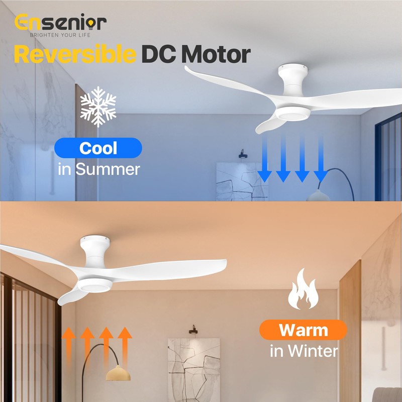 Ensenior 52 Inch Ceiling Fans with lights Remote Control, Flush