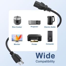 Wanme Cable de Alimentación Universal 3 Clavijas para Computadora PC, Monitores Samsung/LG/Sony/Acer/ASUS/DELL, Impresoras, Escáneres y Equipos de Gimnasio - Enchufe Trifásico 125V 10A
