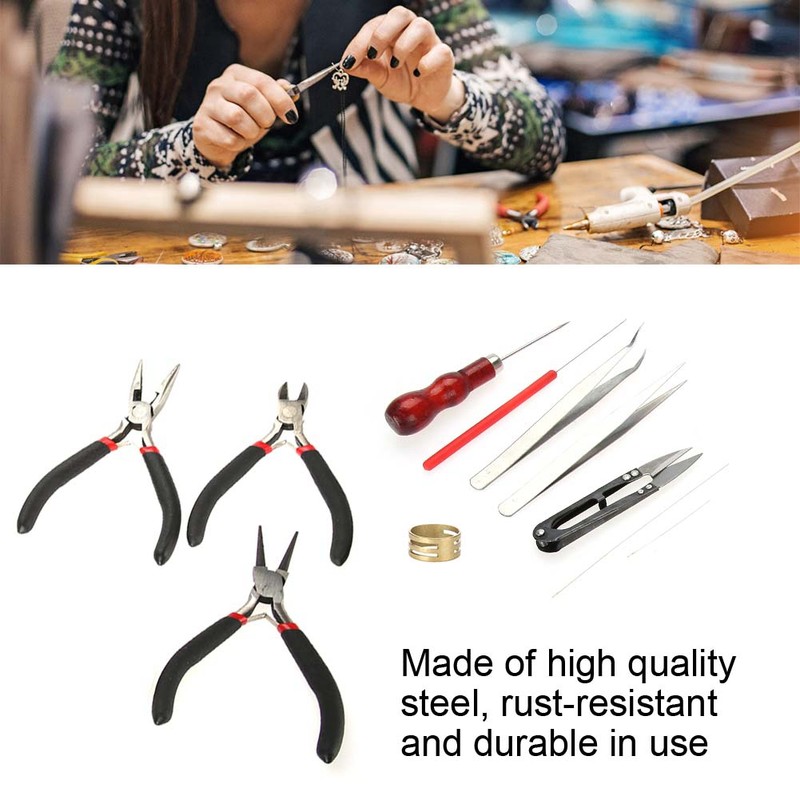11 Pcs DIY Jewelry Tool Set Pliers Tweezers Ring Crochet