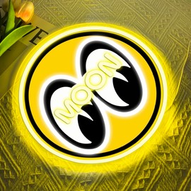 Moon and Eyes Neon Sign,Dimming LED Moon Eyes LED Neon Light for Garage Wall Art, Retro Automotive Gift, Man Cave Decor Bedroom Neon Sign Display