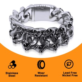 Dream Apparel 4/5 Inch Wide Stainless Steel Cuban Link Bracelet Curb Chain Bracelet for Men and Women, Silver, SL