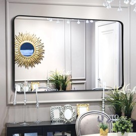 COREAET Retangle Wall Mirror 30x48, Black Bathroom Mirror, Wall Mounted Vanity Mirror, Metal Framed Mirror 30 x 48 inch, Large Rectangular Mirror for Bedroom, Living Room, Entryway