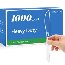 SACATR 1000 Count Heavy Duty Clear Plastic Knives Disposable,BPA-Free Disposable Plastic Cutlery,Heat Resistant-Plastic Knives Bulk for Parties, Catering, Weddings & Everyday Use