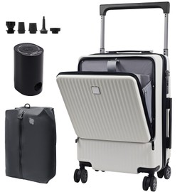 Luggage Suitcase Travel Vacuum Carry: 20 Inch Carry On Rolling Spinner Wheels with Air Vacuum Seal Compression Pump TSA Lock - ABS Hardside Lightweight Expandable Hardshell for Women Men White