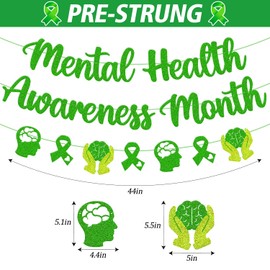 Mental Health Awareness Month Banner May Mental Health Month Decorations Faith Hope Love Strength Inspiring Theme Bulletin Board Décor Glitter Green Mental Health Month Party Supplies
