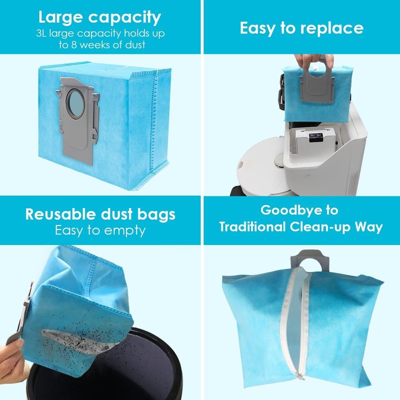 VACUSHOP 8 Pack Reusable Dust Bags Compatible with Roborock S8