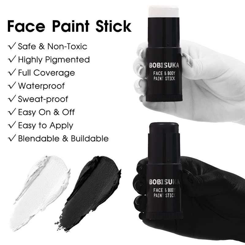 BOBISUKA Black White Face Paint Stick with Setting Powder Set,
