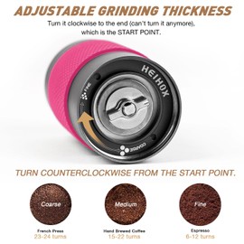 Manual Coffee Grinder - HEIHOX Hand with Adjustable Conical Stainless Steel Burr Mill, Capacity 30g Portable Mill Faster Grinding Efficiency Espresso to Coarse for Office, Home, Camping