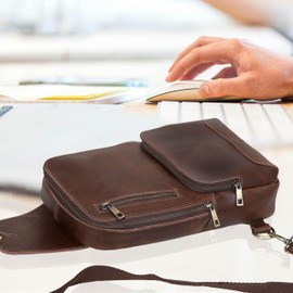 Ruzioon Daily Vintage Buffalo Leather Sling Bag, 8 Inches, Stylish Crossbody Bag for Men and Women, Brown, brown