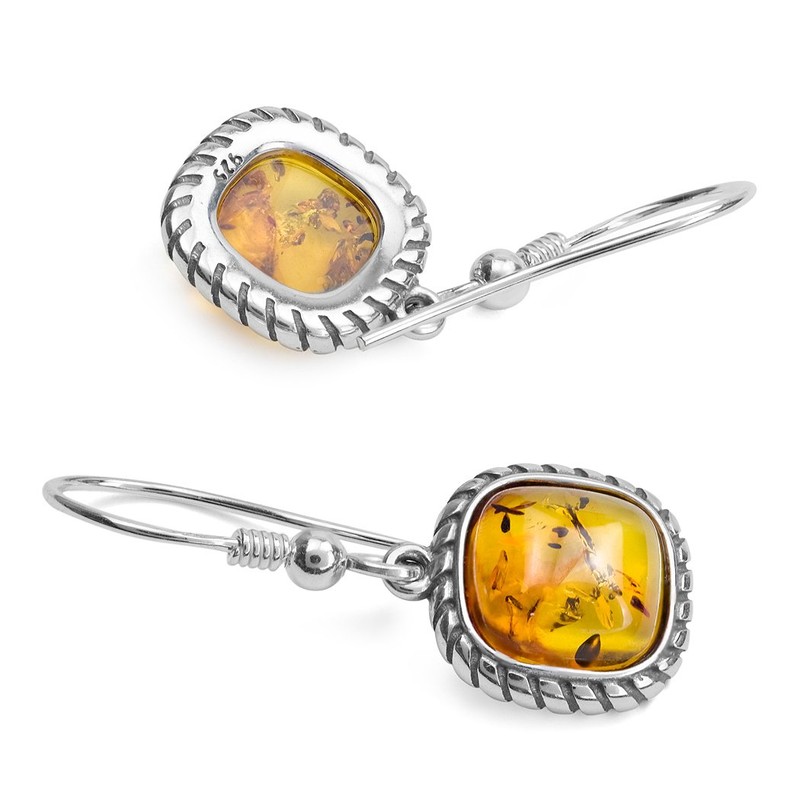 Amber Sterling Silver Dangle Square Earrings