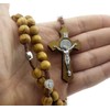 Nazareth Store Wood Beads Rosary Necklace Saint Benedict Medal &
