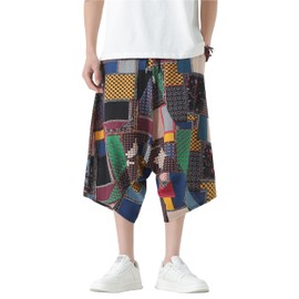 Tripleberly Mens Capri Pants Casual Loose 3/4 Capri Shorts for Men Elastic Waist Drawstring Baggy Summer Pants with Pockets