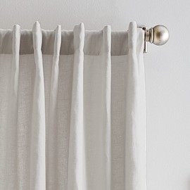 Peri Home 100% Linen Back Tab Lined Curtain, 95" Panel Pair, Silver