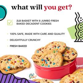 David's Cookies Fresh Baked Decadent Jumbo Birthday Gourmet Cookies – 2lb Gift Basket Tin with 8 Large Birthday Cookies – Bakery-Style Soft and Chewy Dessert for Birthdays, Holidays, Thank You Gifts