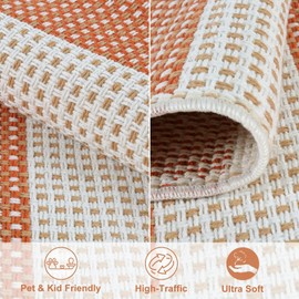 LEEVAN Outdoor Porch Rug 24"x51", Washable Front Door Mat, Spring Plaid Welcome Mat Outside Entrance, Orange and White Striped Outdoor Entryway Rug, Farmhouse Buffalo Porch Layered Doormats Entry