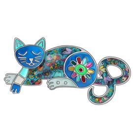 DUOWEI Alloy Enamel Cute Sleeping Kitten Cat Brooch Floral Pet Pin Scarf Clothing Jewellery Gift for Women Girls, enamel, No gemstone