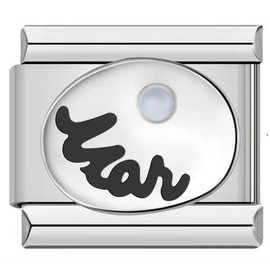 Mar March Aquamarine Blue Birthday Birth Stone Month Charm Silver Italian 9mm Link Stainless Steel Bracelet Charm Compatible With Nomination 9mm Bracelet