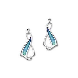 Ortak 925 Sterling Silver Handmade Drop Earrings Archibald Knox Designs Inspired Blue and Green Hot Glass Hand Enamel Scottish Fine Jewellery Made In Scotland