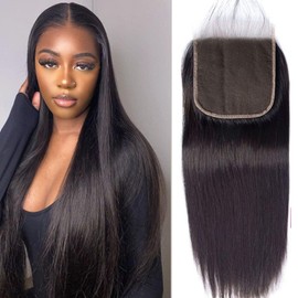 5x5 Hd Lace Closure Human Hair Straight Closure Invisible Skinlike Frontal Hd Lace Closure With Baby Hair 18 Inch Free part 5x5 Closure Human Hair Pre-Plucked Natural Hairline Natural Black 18inch