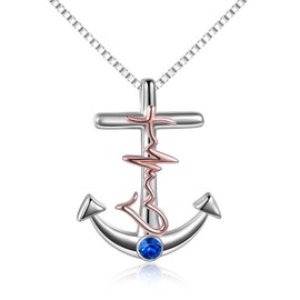 TIGER RIDER 925 Sterling Silver Anchor Necklace for Women Rose Gold Anchor Pendant Necklace Nautical Pirate Necklace Valentines Christmas Birthday Jewelry Gifts for Mom Wife Girlfriend Daughter