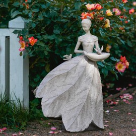 Fairy Garden Statue Bird Feeder - Large Sculpture for Outdoors Statues Bird-Bath Yard Decorations Fairy Garden Statue Grey White 15.25 * 9.5 * 23.25 Inch DiliComing