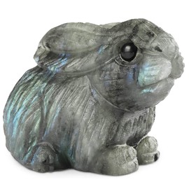 Artistone Labradorite Crystal Bunny Statue 2 inch Carved Rabbit Ornament Statue Animal Carving Figurines Pocket Healing Stones for Home Office Decoration