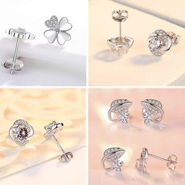 CICINIO - Juego de aretes para mujer, 6 pares de aretes con circonita cúbica, de plata de ley 925, hipoalergénico, redondo.