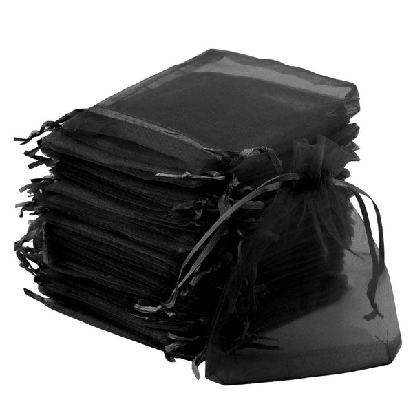 Tojwi 50pcs Organza Bags 3.54''x4.33''(9x11cm) Satin Drawstring Organza Pouch Wedding Party Favor Gift Bag Jewelry Watch Bags -Black
