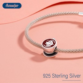 Amuefer Sterling Silver Family Charms for Bracelets Safety Chains for Bracelet Mother Daughter Rose Gold Nurse Mom Family Tree Pink Motorcycle Sunflower Coffee Cup Pendant Pendant for Women, Sterling