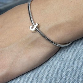 Sterling Silver 925 Letter Alphabet Beads from Glossy Materia - Letter J Charm for Bracelets Bead #1376