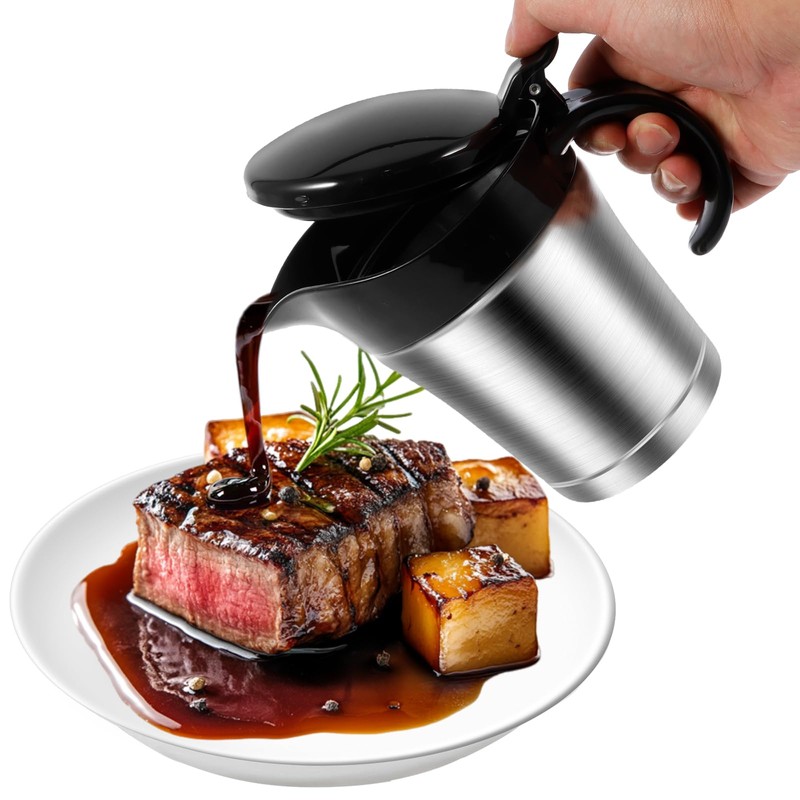 Insulated Gravy Boat, 450ml Gravy Jug with Hinged Lid, Double