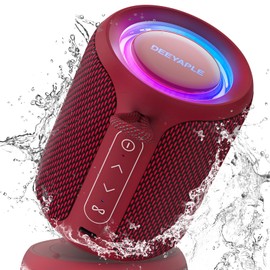 Deeyaple Portable Bluetooth Speaker, IP67 Waterproof Mini Bluetooth Speaker Wireless V5.3 with Stereo Sound,All Day,TWS Pairing,LED Light,Gift for Him/Her(Red)