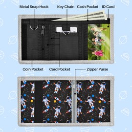 Lattlefnki Kids Wallet for Boys, Boys Wallets for Kids 4-12 Trifold Wallet with Zippered Coin Pocket and Card Holders, Birthday Christmas Gifts Wallet - Black Space